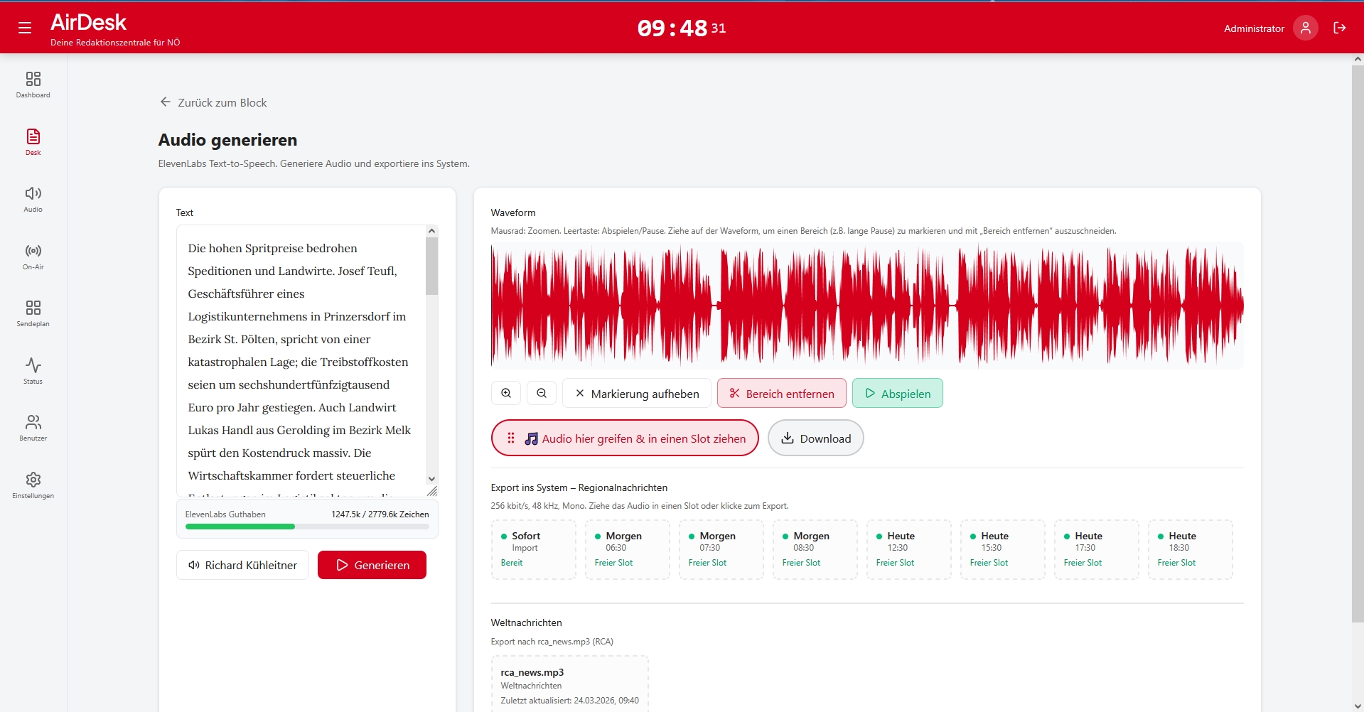 Sendeplan – Nachrichten per Drag & Drop zusammenstellen