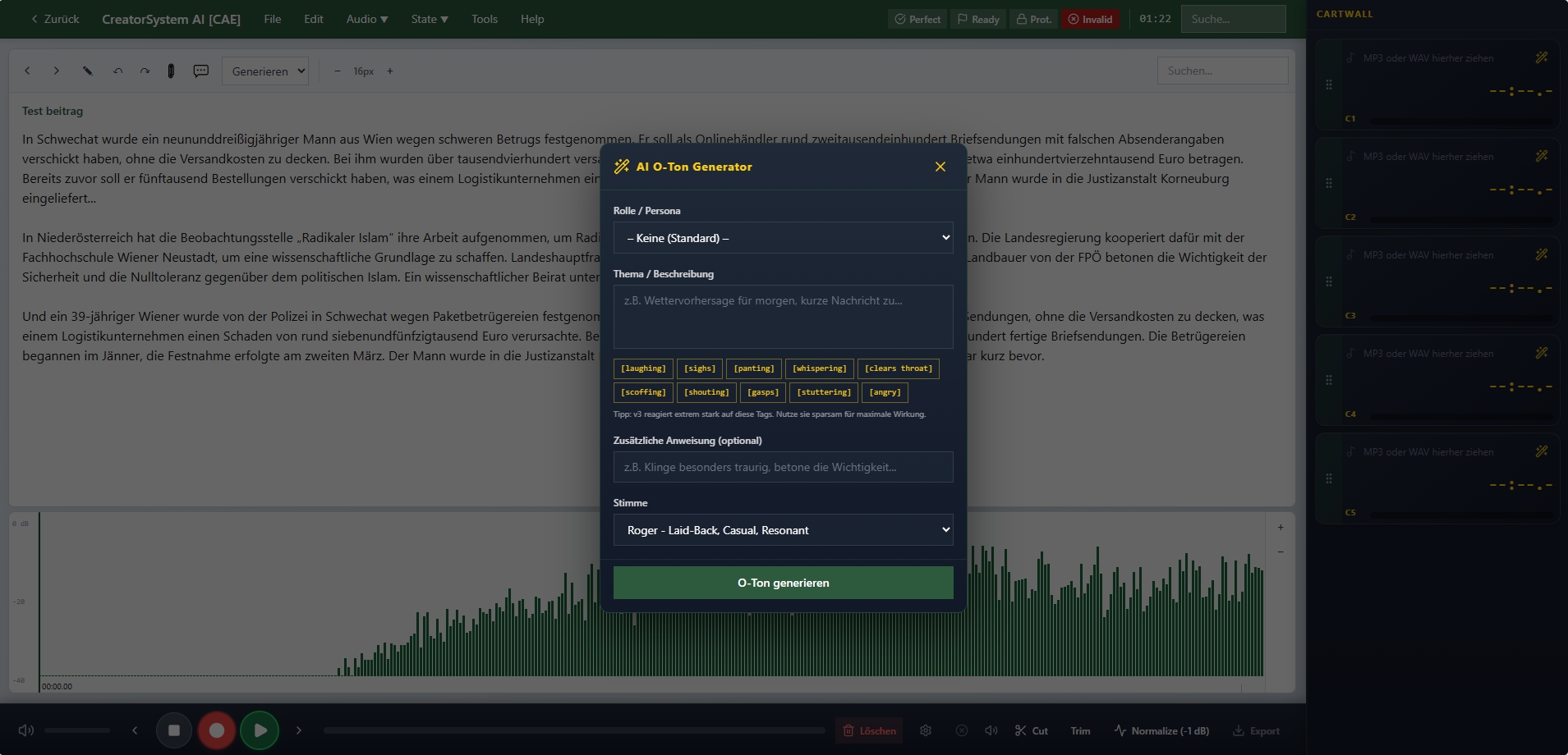 KI O-Ton Generator – automatisch gesprochene Beiträge erstellen