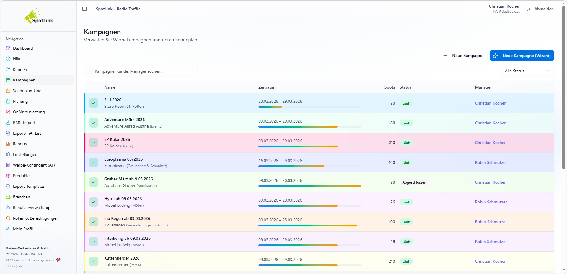 Sendeplan – kalenderbasierte Spot-Planung