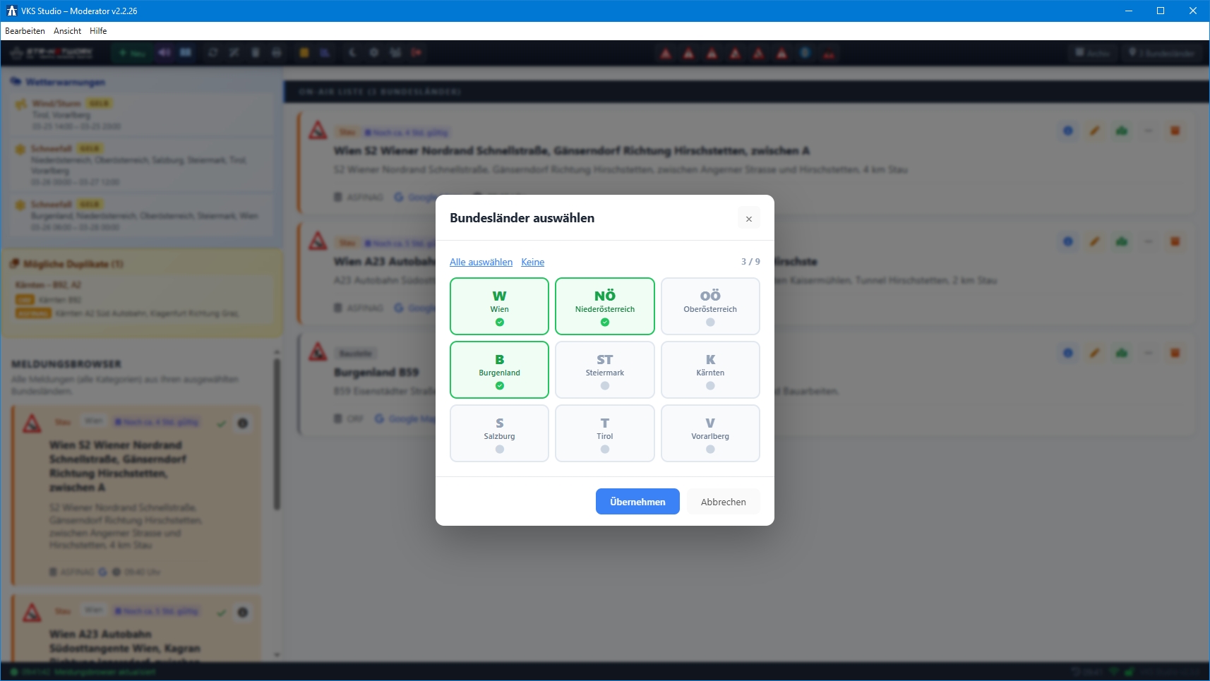 Statistiken – Verteilung nach Typ, Region, Tageszeit